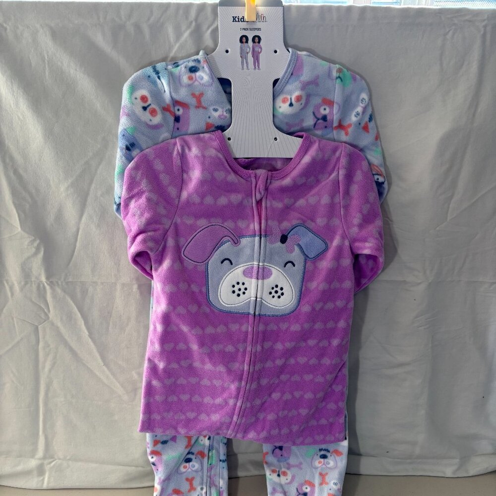 🆕 Kids 2 pack footie fleece pajamas, 3T, purple - NWT